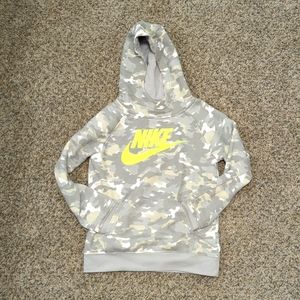 Nike camo and lime green gently used sweat shirt